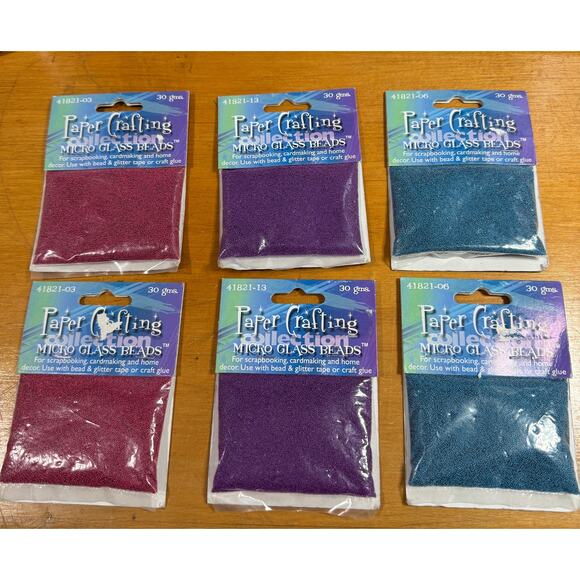 (6) packs of Paper Crafting Micro Glass Beads Red Purple Blue 2 each UNOPENED - Picture 1 of 7